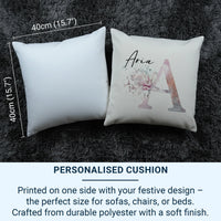 Personalised Name Cushion – Custom Initial Cushion | Floral Nursery Decoration 45x45 cm