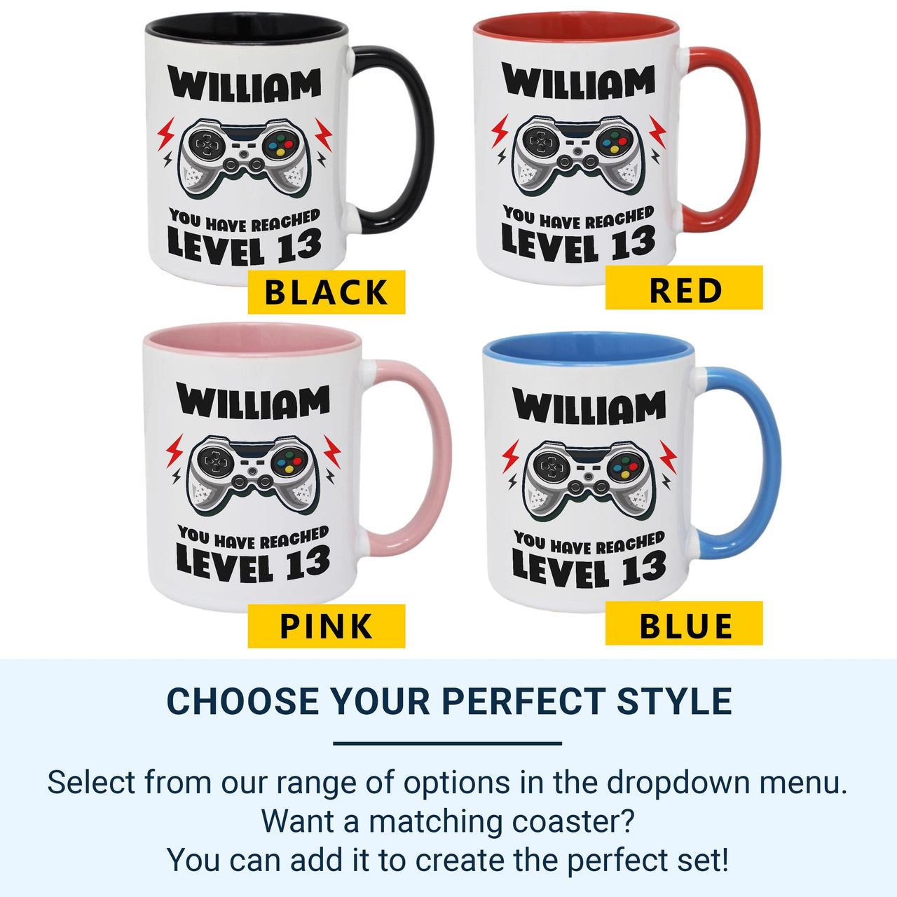 You Have Reached Level… Personalised Gamer Birthday Mug - Name, Age and Controller Design - Level-Up Party and Gaming Marathon Gift