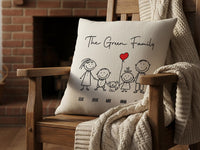 Personalised Family Stick Figure Cushion - Playful Illustrated Keepsake with Names