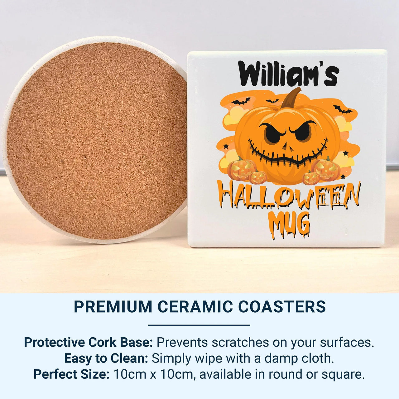 Personalised Halloween Mug – Pumpkin Jack O Lantern with Spooky Bats for Kids