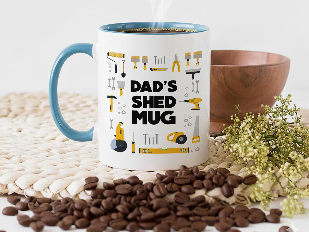 Dad’s Shed Mug - Personalised Tools and Workshop Graphic - Father’s Day, DIY Dad Birthday and Christmas Gift for the Handyman