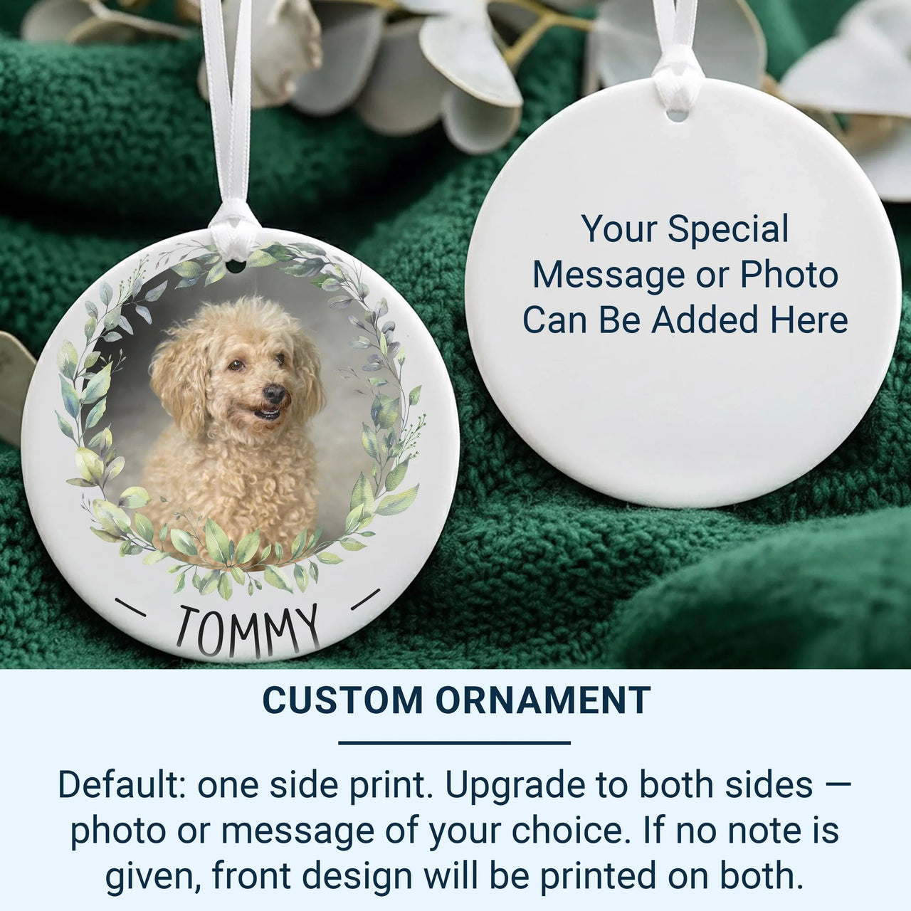 Pet Photo Ornament - Leafy Wreath Keepsake with Name for Dog or Cat Lovers DENMARY