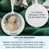 Pet Photo Ornament - Leafy Wreath Keepsake with Name for Dog or Cat Lovers DENMARY
