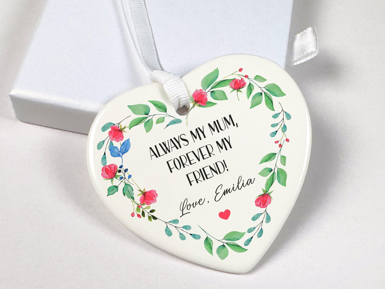Mum Floral Heart Ornament - Forever Friend Keepsake with Name & Message