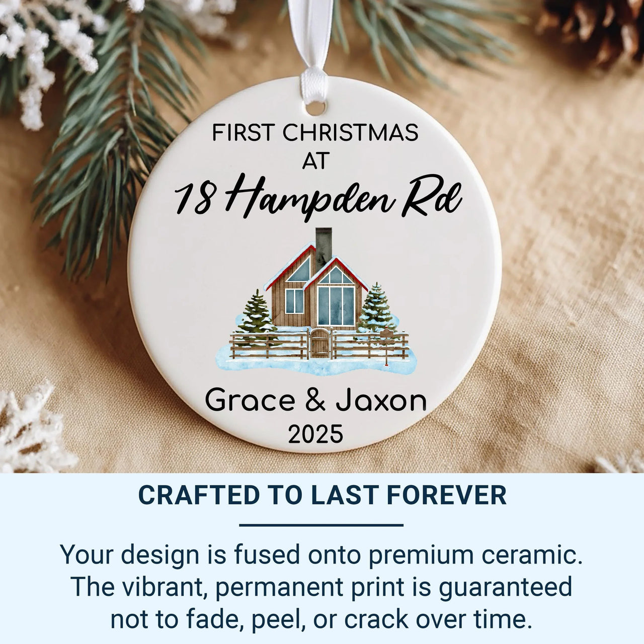 New Home Christmas Ornament - Painted House Keepsake with Address & Names 2025