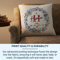 Personalised Family Wreath Cushion - Floral Keepsake with Names for Home & Loved Ones