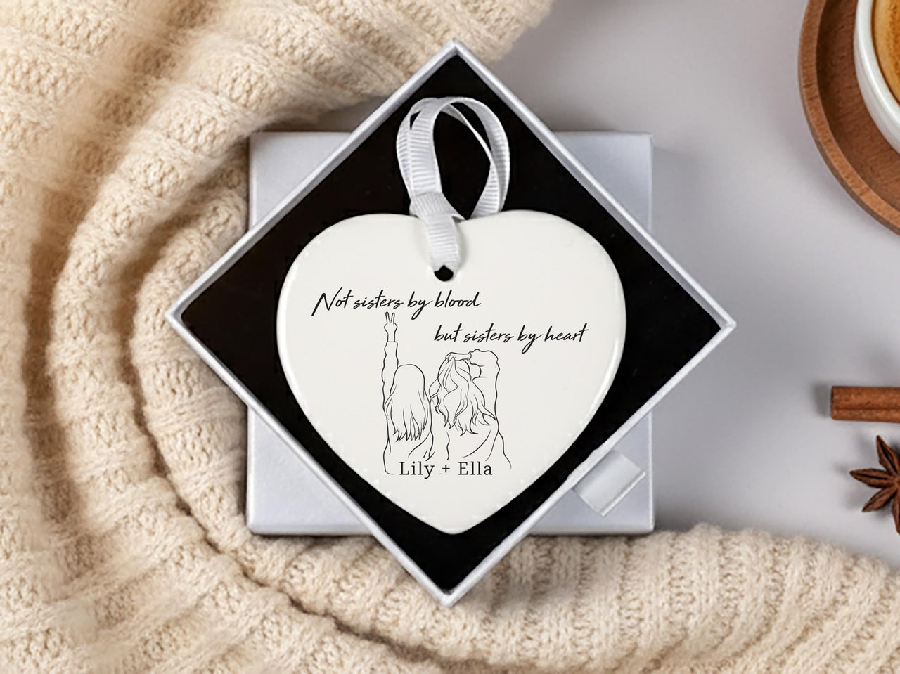 Personalised Best Friends Ornament - Sisters by Heart - Gift for Bestie - Friendship Present - Birthday or Christmas Gift