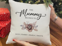 Personalised Mummy Cushion - Sentimental Family Keepsake with Floral Design & Children's Names