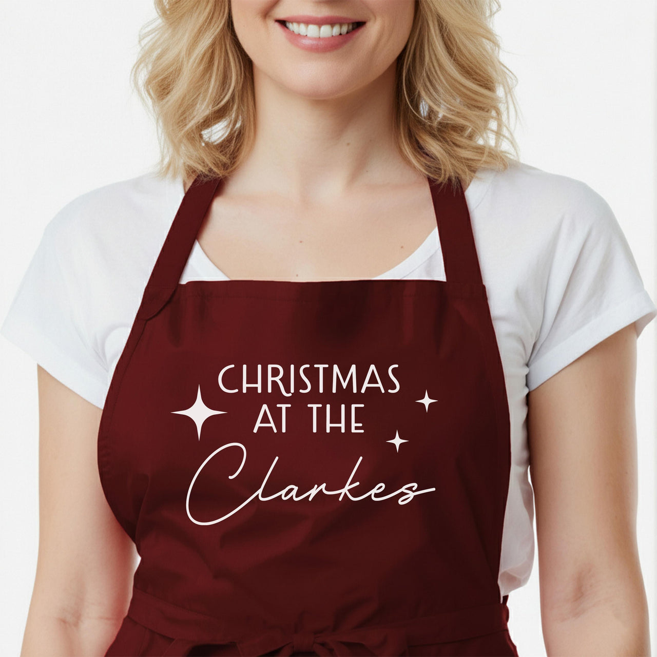 Personalised Christmas Apron – Custom Family Name | Adjustable Kitchen Apron Gift