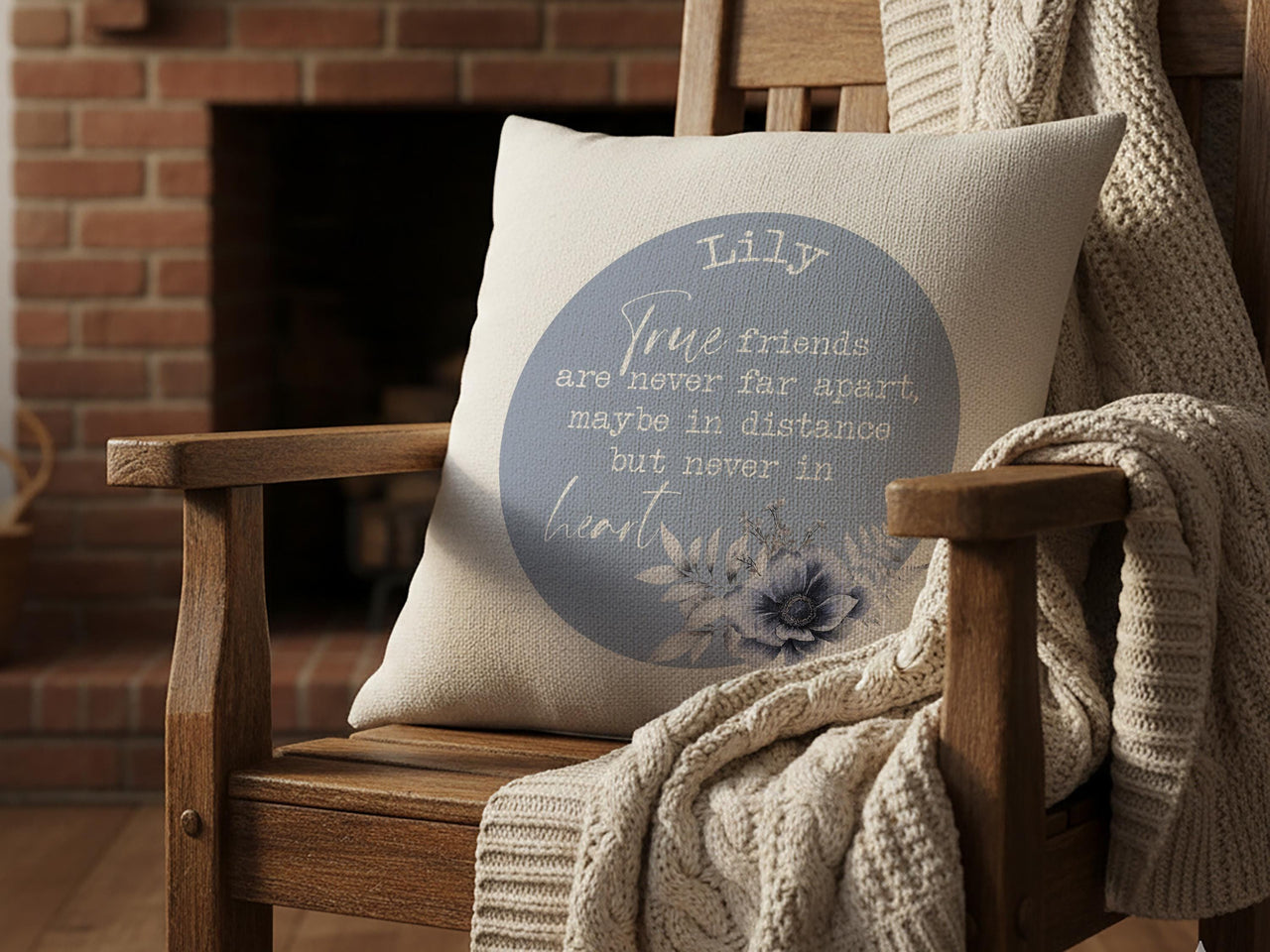 Personalised Best Friend Cushion, Besties Gift, True Friends are Never Apart Pillow Case, Long Distance Birthday Gift, Flower Pillow Case