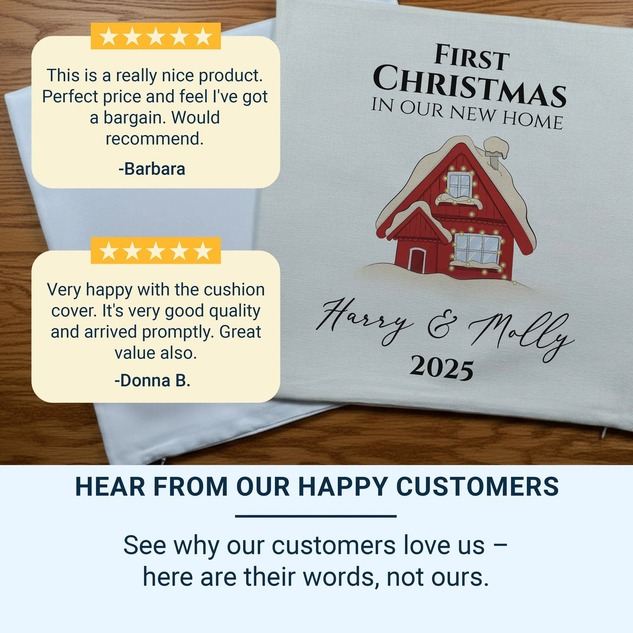 Personalised Christmas Cushion – Snowy House Cushion With Custom Name Pillow Insert