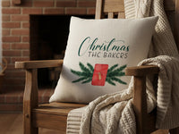 Personalised Family Christmas Cushion - Pine & Gift Design with Family Name