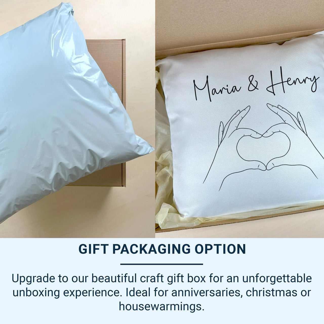 Personalised Hands Heart Cushion - Minimal Romantic Keepsake for Couples & Partners