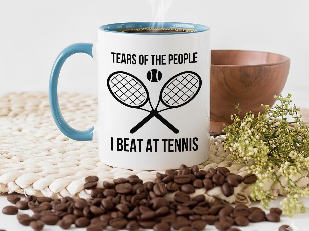 Funny Tennis Victory Mug - Tears of the People I Beat Ceramic Cup - Tennis Gift for Sports Lovers - Coffee Mug for Winners