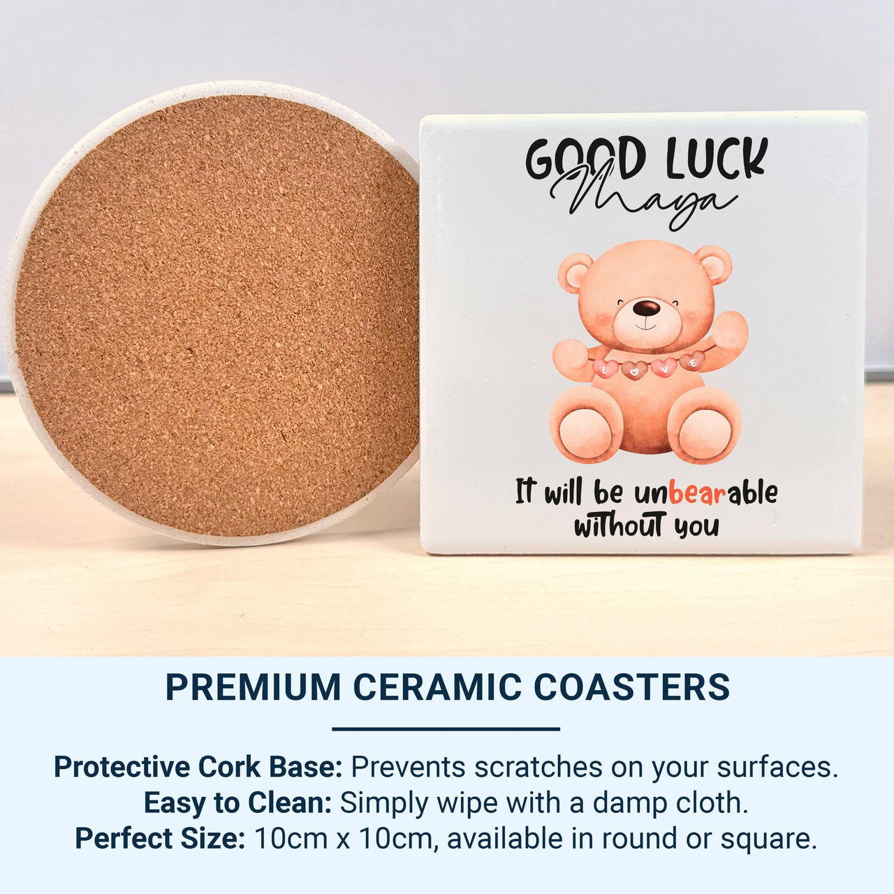 Good Luck – “Unbearable Without You” Personalised Mug – Cute Teddy and Name – Colleague Leaving, New Job and Farewell Keepsake