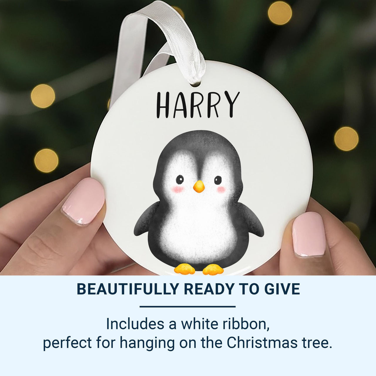 Penguin Xmas Ornament - Cute Kids Keepsake with Name for Family Tree & Stocking Filler