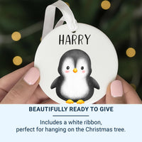 Penguin Xmas Ornament - Cute Kids Keepsake with Name for Family Tree & Stocking Filler