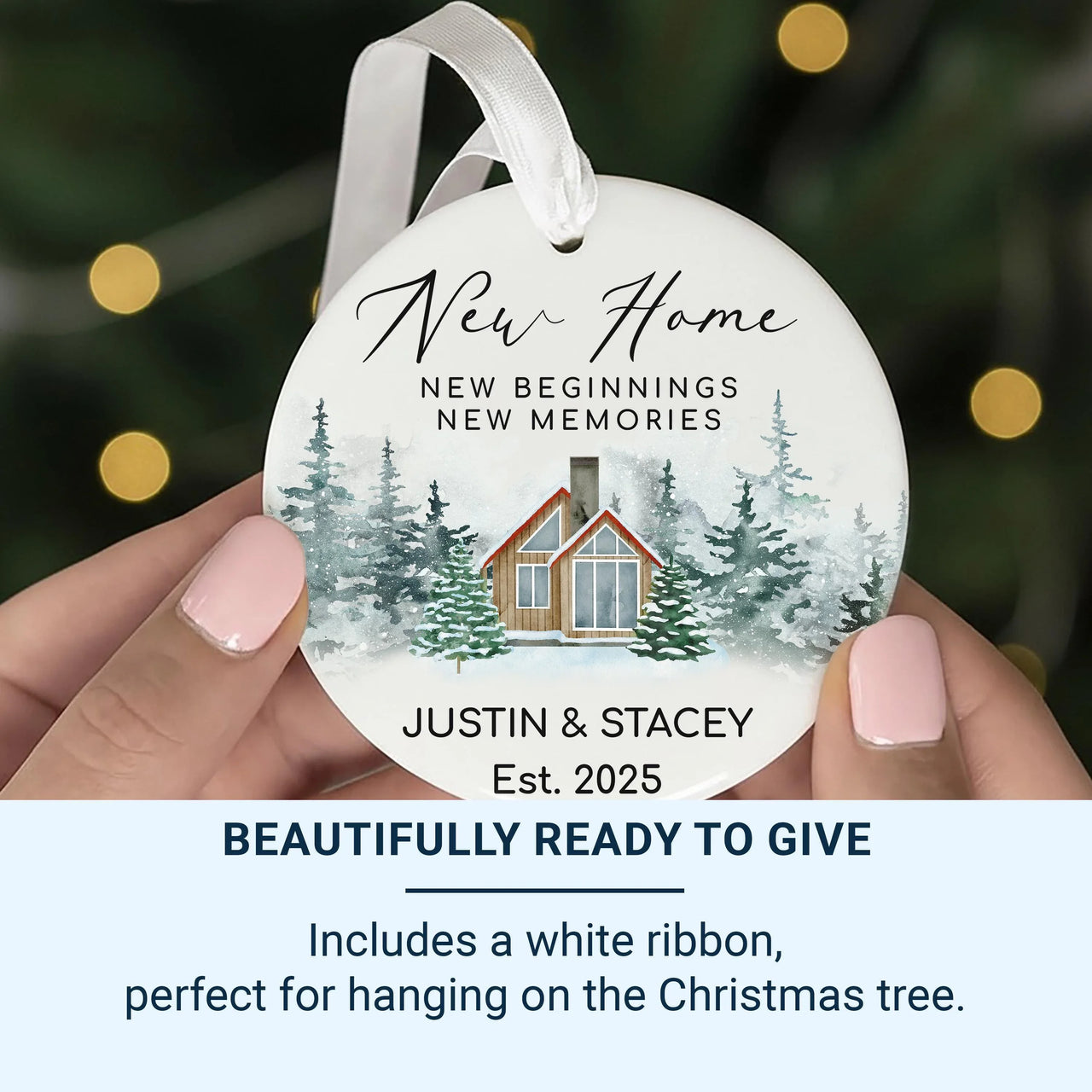 Personalised New Home Christmas Ornament 2025 - Ceramic Bauble with Names - New Beginnings, New Memories - Keepsake Hanging Gift