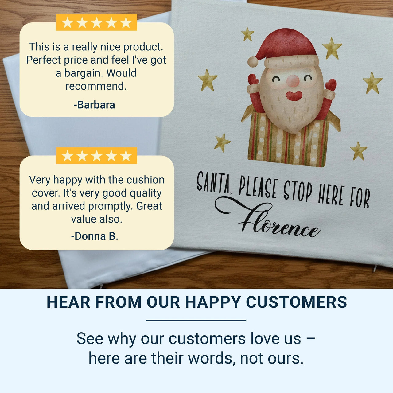 Personalised Santa Cushion - Playful Stars Design with Child's Name