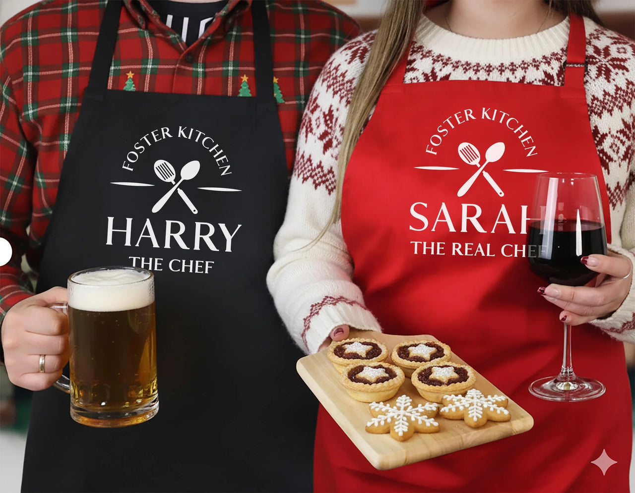 His And Hers Aprons - Custom Couple Aprons Set With Adjustable Neck Strap