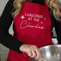 Personalised Christmas Apron – Custom Family Name | Adjustable Kitchen Apron Gift