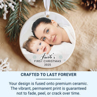 Baby's First Christmas Photo Ornament - Personalised Ceramic Decoration - Unique Family Gift Idea - New Baby Christmas Tree Ornament
