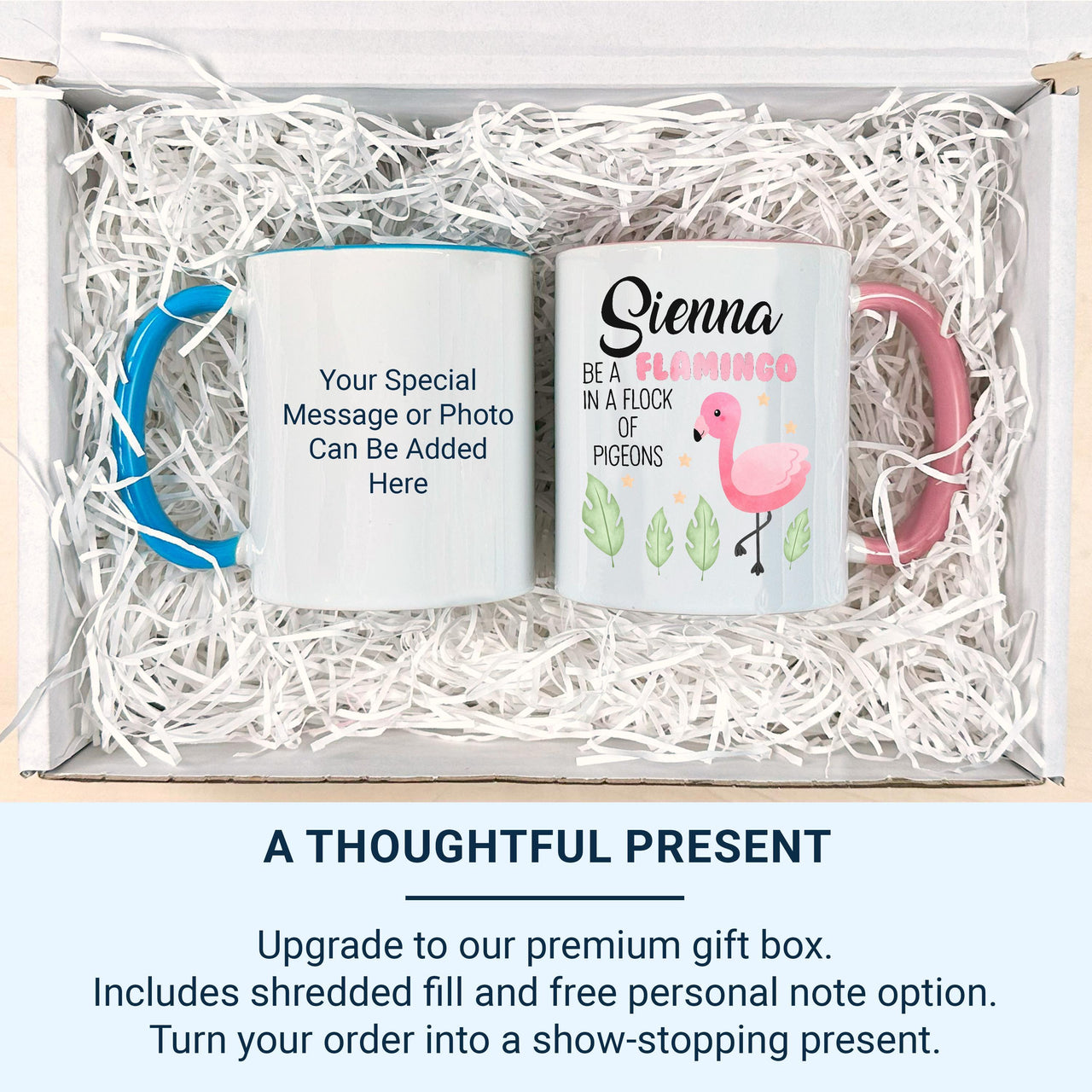 Flamingo Mug Personalised with Name and Quote _ Be a Flamingo in a Flock of Pigeons Gift