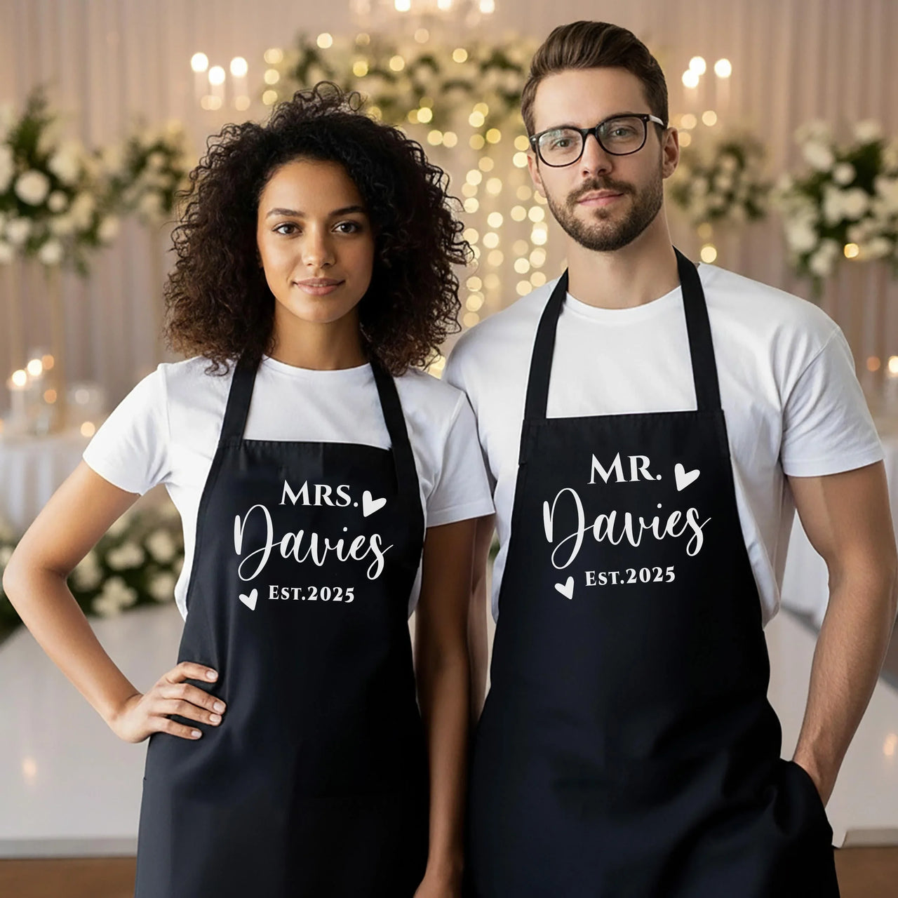 Matching Aprons Couples - Personalised Couple Aprons | Custom Wedding Gift