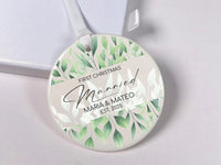 First Christmas Married Ornament - Leafy Keepsake with Names & Year for Newlyweds