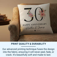 30th Anniversary Cushion – Personalised Floral Anniversary Pillow With Names