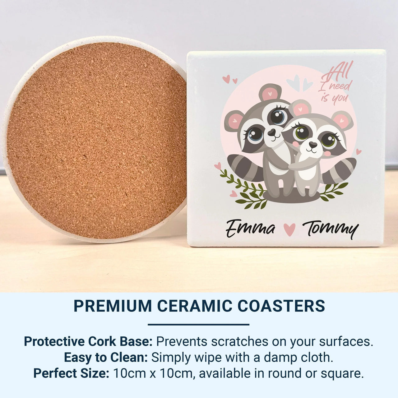 Personalised Couple Mug – Romantic Anniversary Gift with Cuddling Raccoon Design