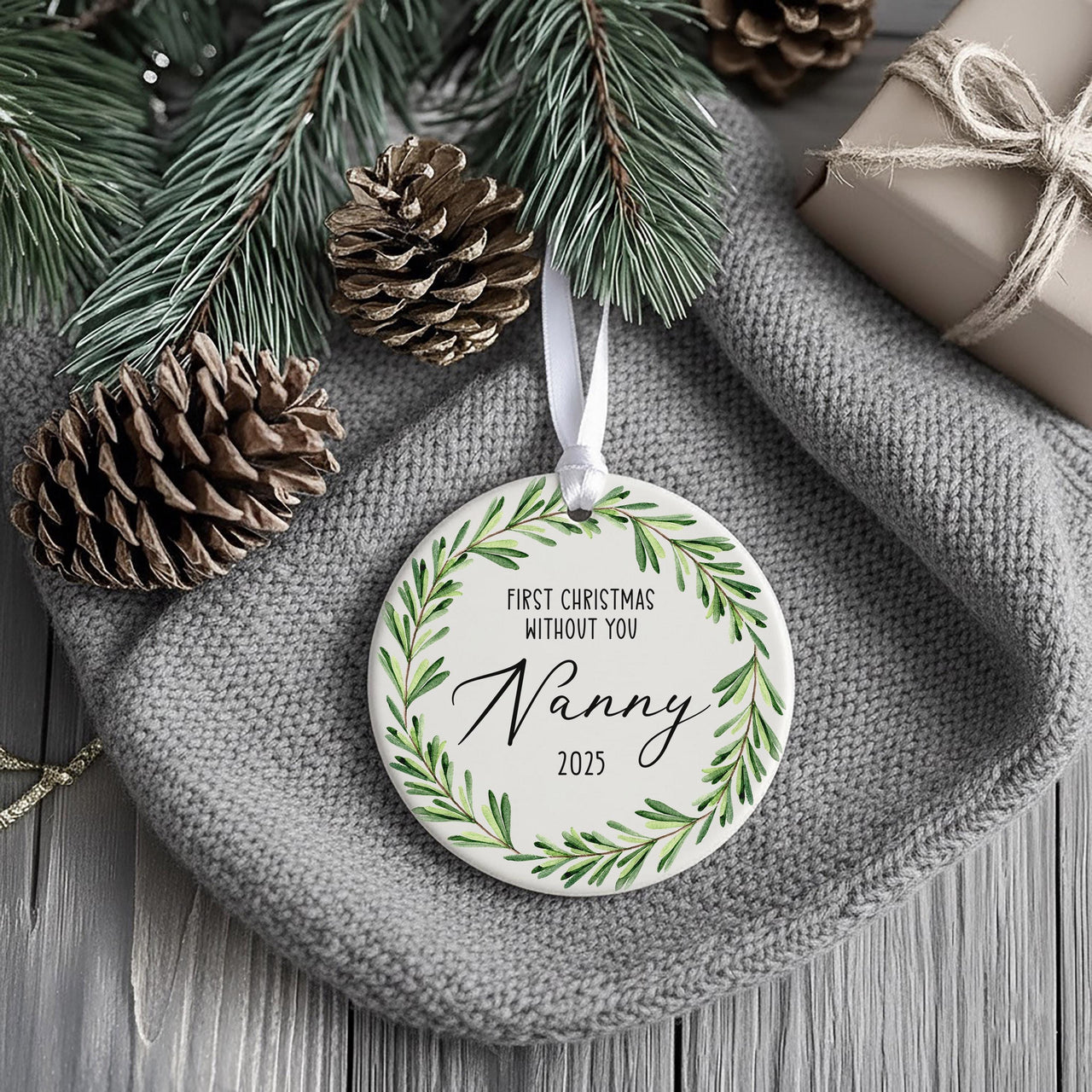 Memorial Christmas Ornament 2025 - First Without You Keepsake with Leaf Wreath
