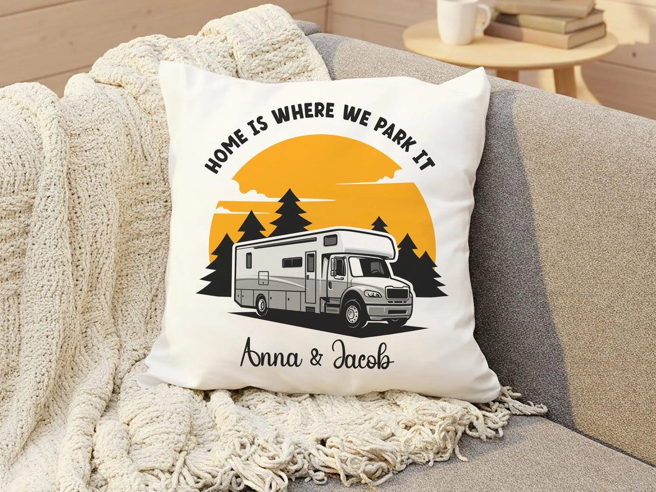 Personalised Campervan Cushion - Custom Travel Pillow | Sunset Adventure Keepsake Gift DENMARY