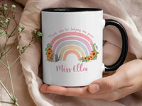 Thank You Teacher Mug – Personalised Rainbow & Sunflower Gift With Name