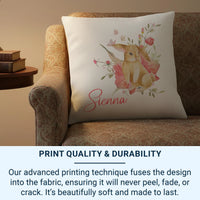 Personalised Bunny Cushion | Custom Name Cushion - Watercolour Flower Pillow