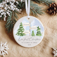 First Christmas as Family of Three Ornament, Personalised Xmas Bauble, Best Gift for Family, Present for Parents, Christmas Tree Decoration