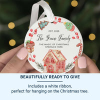 Family Christmas Ornament 2025 - Gingerbread & Festive Motto with Surname