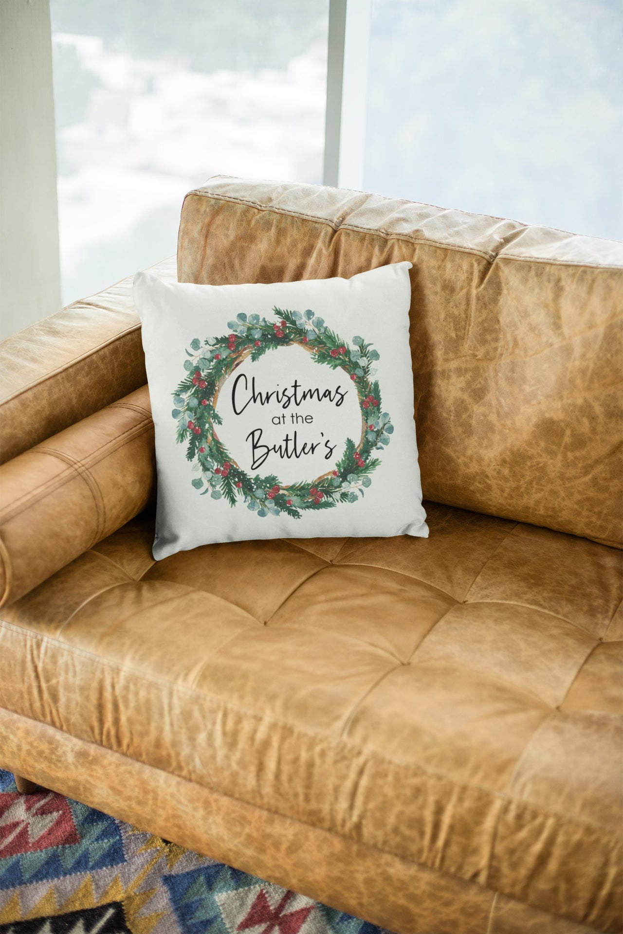 Personalised Christmas Cushion Cover - Xmas Wreath Decoration  Gift