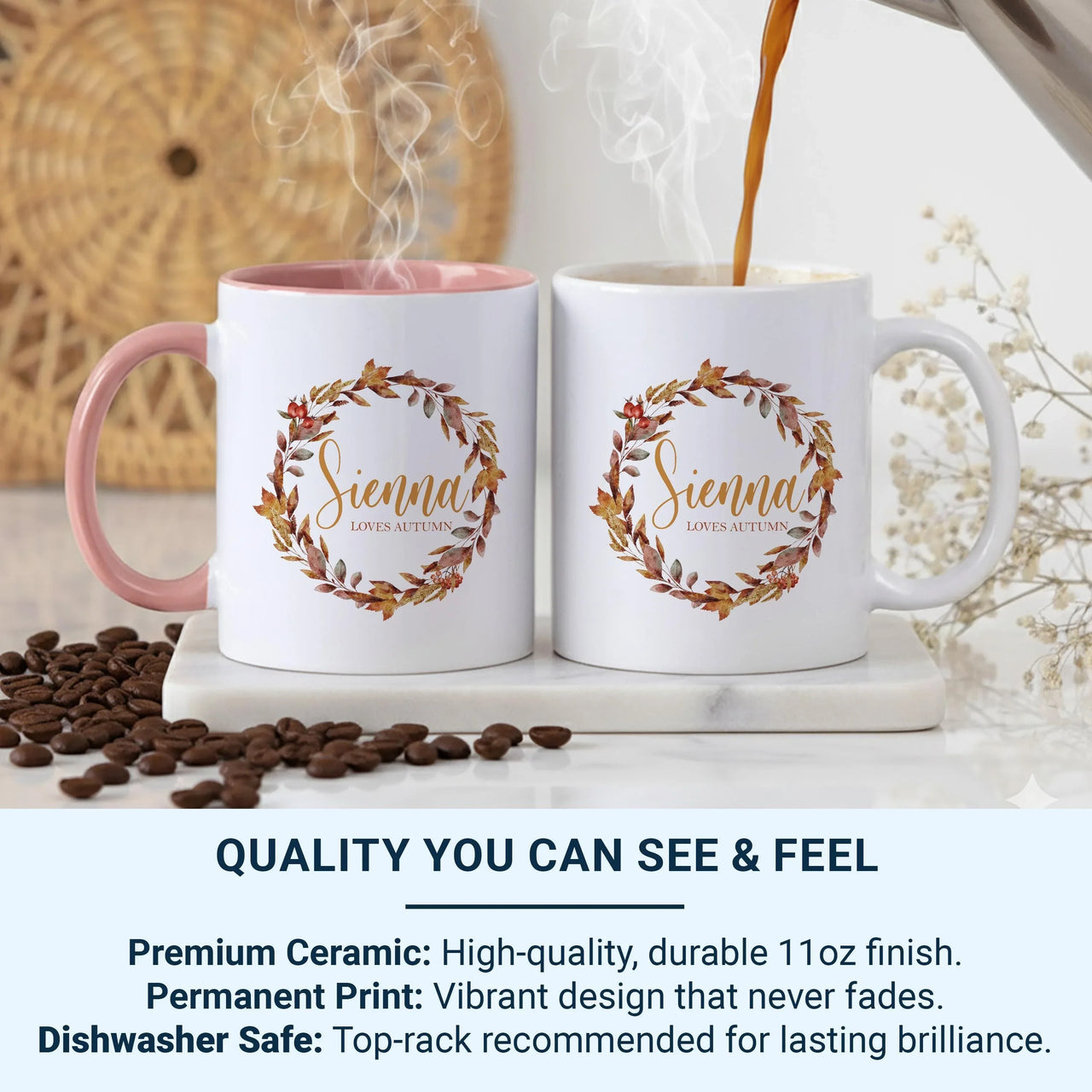 Personalised Autumn Mug – Cozy Fall Season Mug | Hand Printed, Microwave Safe