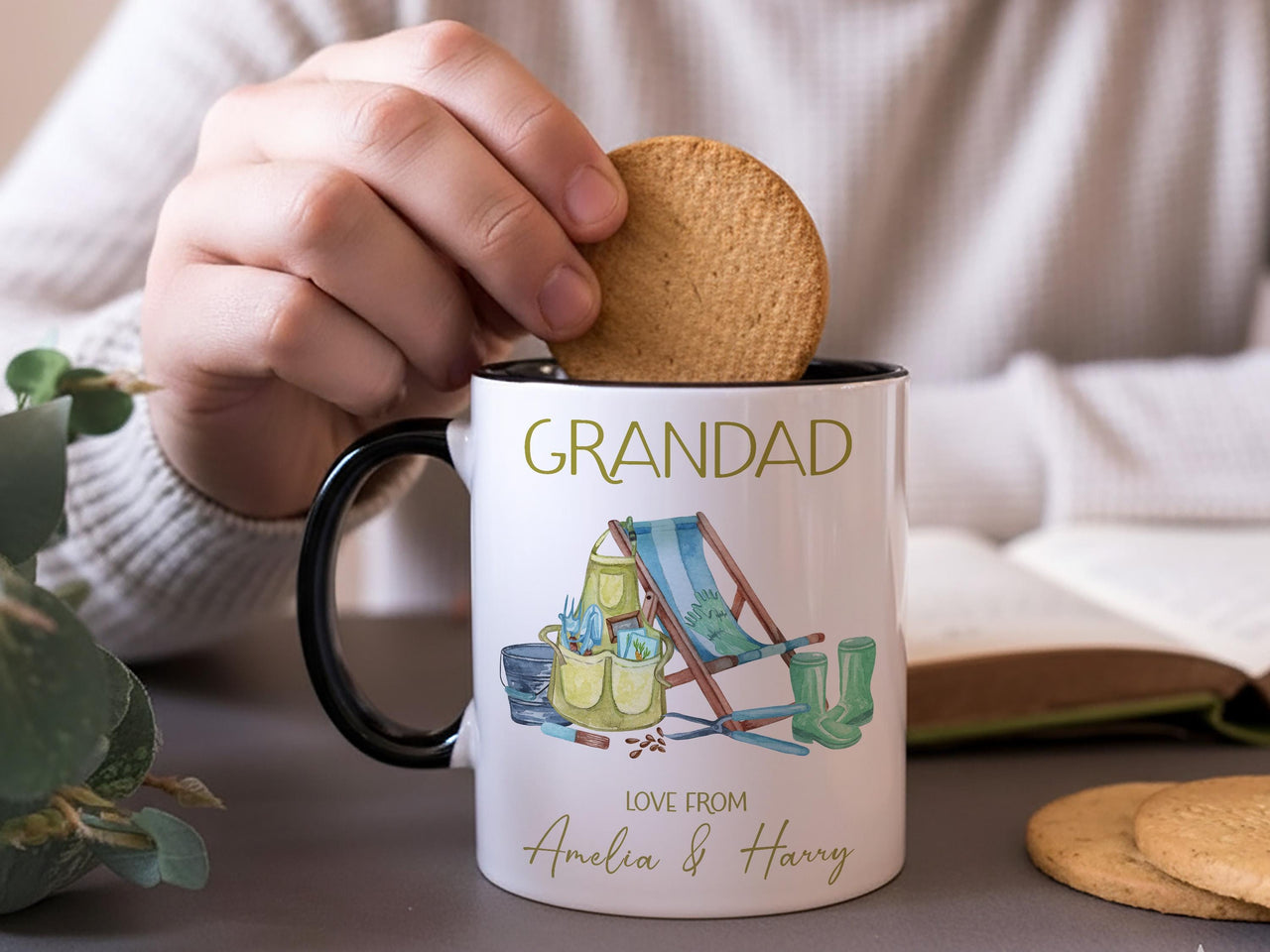 Grandad Gardener Mug – Personalised “Love From” Names – Garden Boots and Tools Design for Birthday, Father’s Day and Everyday Tea