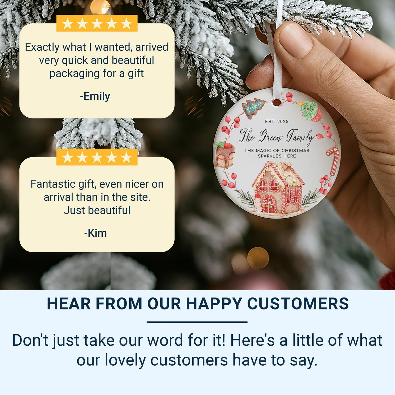 Family Christmas Ornament 2025 - Gingerbread & Festive Motto with Surname