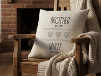 Personalised Brother and Uncle Cushion with Dates - Modern Family Name Keepsake with Heart Icons
