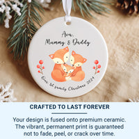 Personalised 1st Family Christmas Ornament - Adorable Trio Foxes Design - Xmas Keepsake - Christmas Eve Box Filler - Holiday Gift for Family