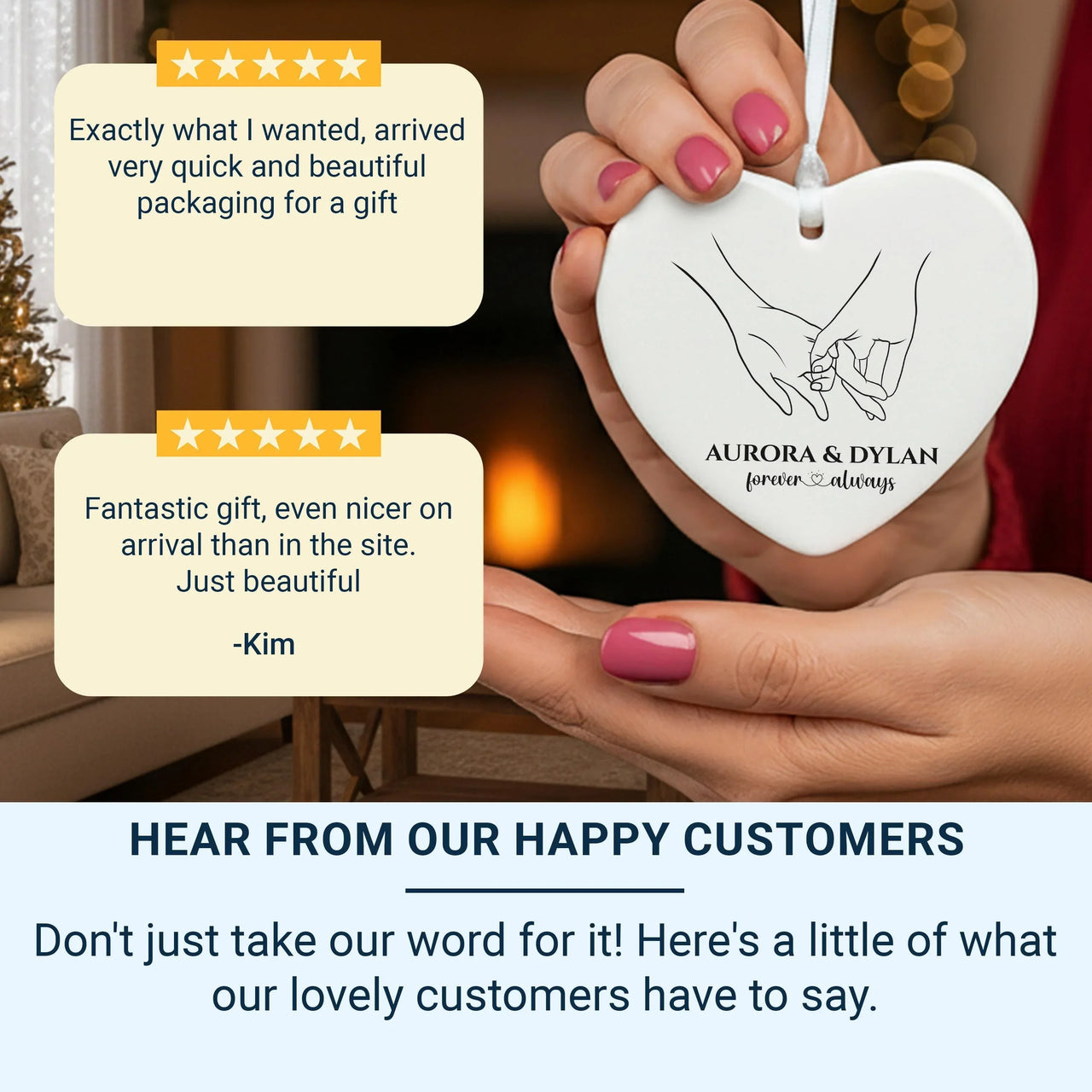 Pinky Promise Heart Ornament - Couple Keepsake with Line Art & Names for Love