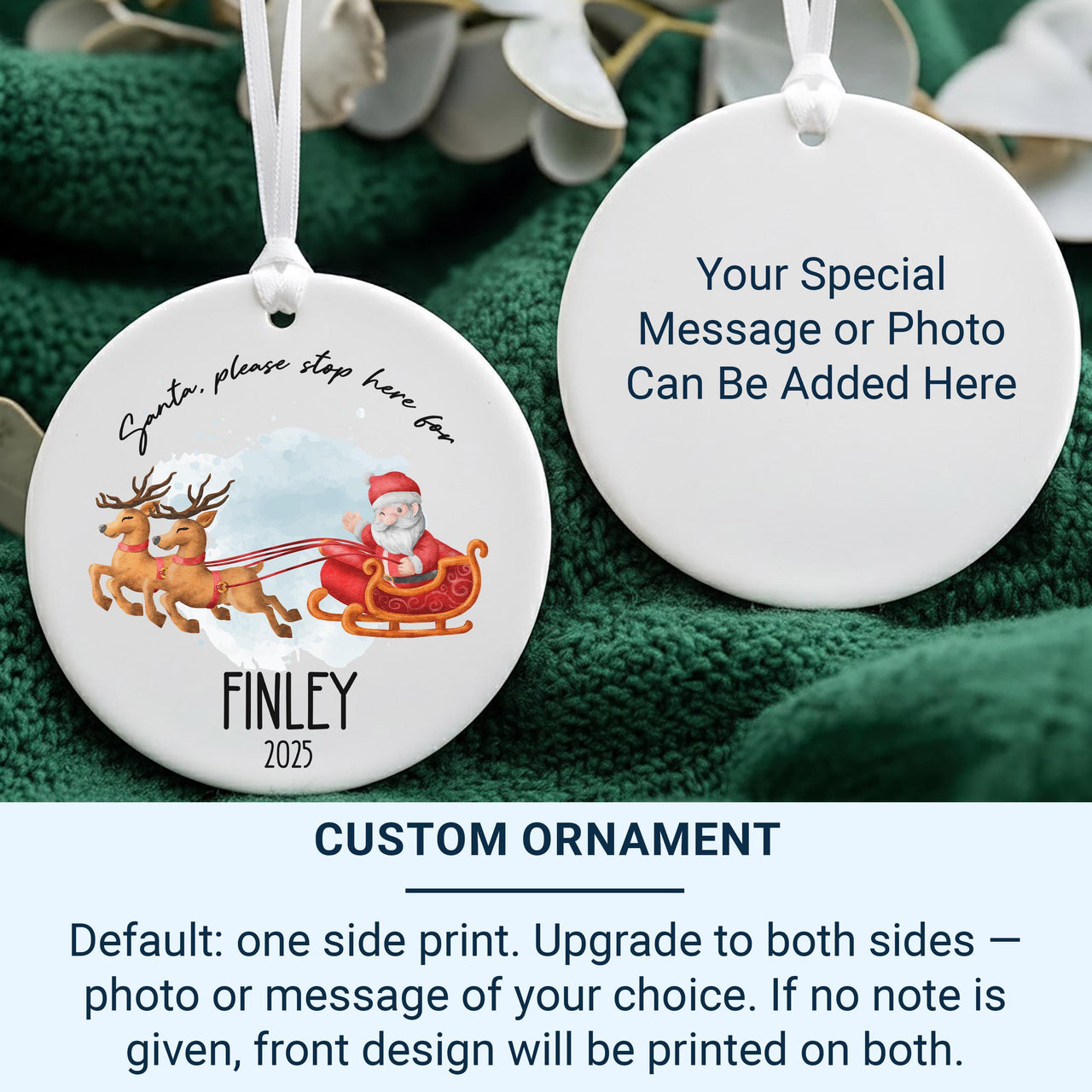 Personalised Santa Stop Here Christmas Ceramic Ornament, First Family Christmas Round Decoration, Xmas Keepsake, Gift for Kids, Home Bauble