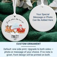 Personalised Santa Stop Here Christmas Ceramic Ornament, First Family Christmas Round Decoration, Xmas Keepsake, Gift for Kids, Home Bauble
