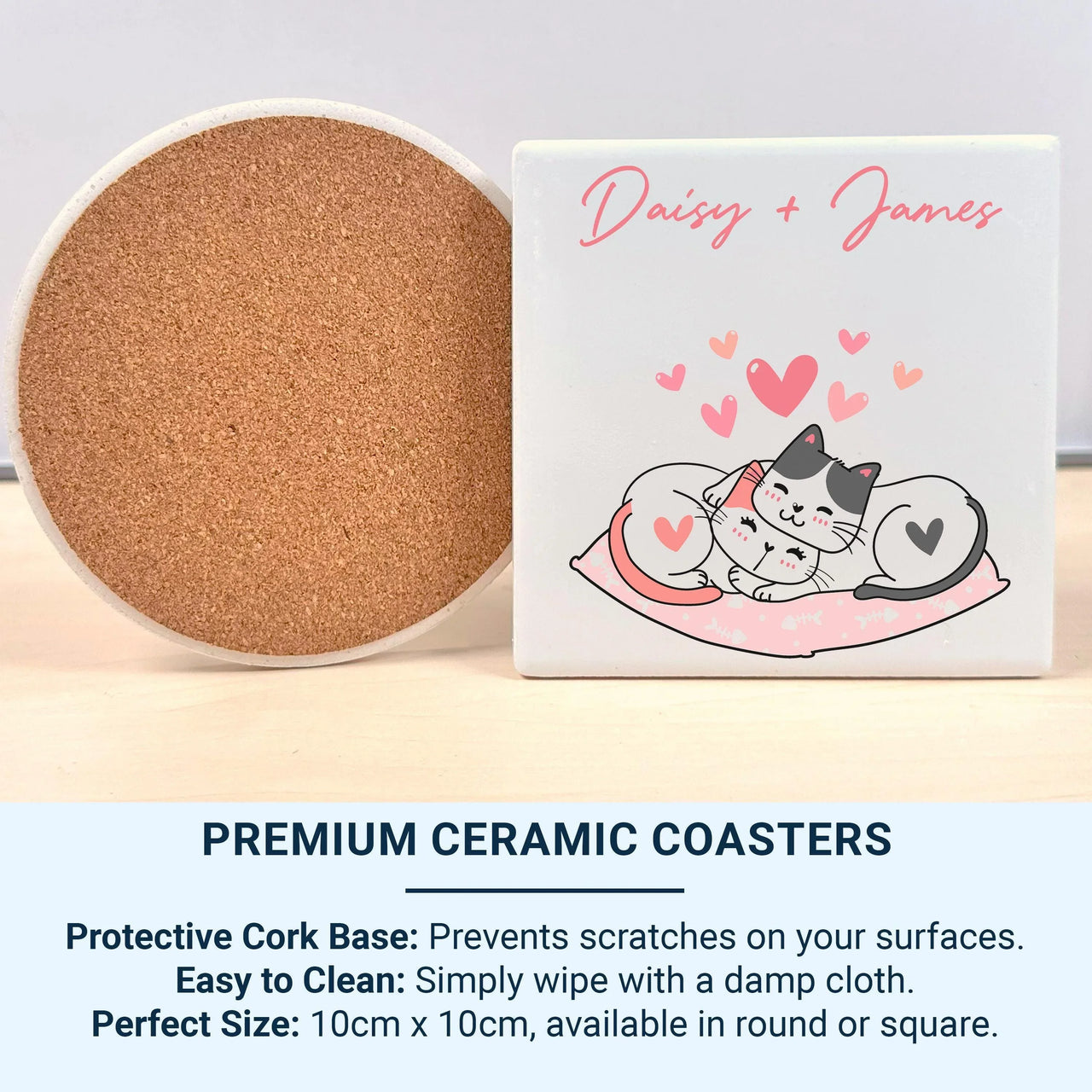 Personalised Couple Cat Mug – Custom Cat Names Heart Pillow | Romantic Anniversary Gift