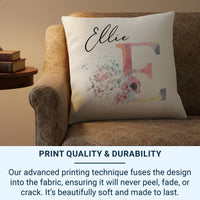 Personalised Name Cushion – Custom Initial Cushion | Floral Nursery Decoration 45x45 cm