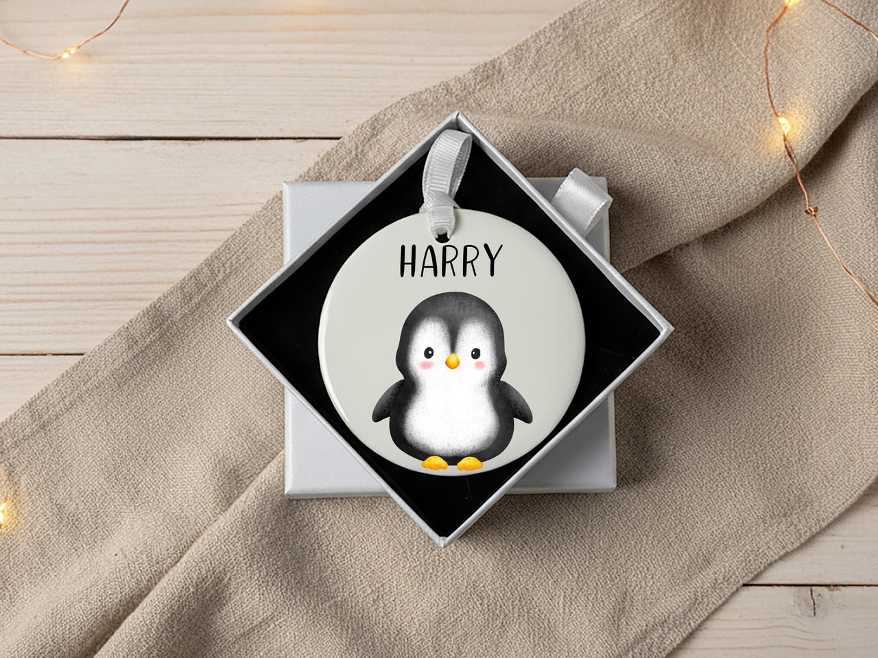 Penguin Xmas Ornament - Cute Kids Keepsake with Name for Family Tree & Stocking Filler