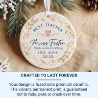 Teacher Thank You Ornament - Floral Keepsake for End of Term & Leaving Gift with Custom Name